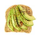 Open avocado sandwich with chia seeds isolated over white