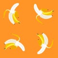 Open banana on orange background pattern