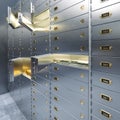 Open bank safe door with dollars bills and gold inside 3d Royalty Free Stock Photo