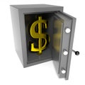 Open bank safe with gold dollar sign inside. Royalty Free Stock Photo