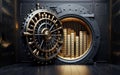 Open bank safe vault door with golden ingots peeking from inside Royalty Free Stock Photo