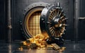 Open bank safe vault door with golden ingots peeking from inside Royalty Free Stock Photo