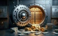 Open bank safe vault door with golden ingots peeking from inside Royalty Free Stock Photo