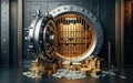 Open bank safe vault door with golden ingots peeking from inside Royalty Free Stock Photo