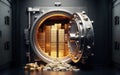 Open bank safe vault door with golden ingots peeking from inside Royalty Free Stock Photo