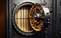 Open bank safe vault door with golden ingots peeking from inside Royalty Free Stock Photo