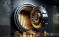 Open bank safe vault door with golden ingots peeking from inside Royalty Free Stock Photo