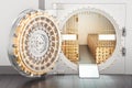 Open Bank Vault with golden ingots, 3D Royalty Free Stock Photo