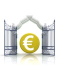 Open baroque gate with euro coin Royalty Free Stock Photo
