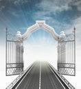 Open baroque gate with highway and sky Royalty Free Stock Photo