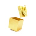 Open beautiful gold gift box with ribbon.