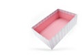 open beautiful pink paper box on white background