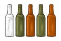 Open beer bottles with green, yellow and brown glass