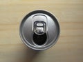 Open beverage drink can with pop tab Royalty Free Stock Photo