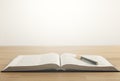 Open Bible book on a wooden table. prayer Royalty Free Stock Photo