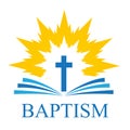 Open bible logo on the background of the cross and the flame of the Spirit Royalty Free Stock Photo