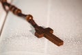 Open bible with rosary beads Royalty Free Stock Photo