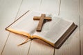 Open bible and wooden cross Royalty Free Stock Photo