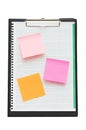 Open binder with post-it notes and blank page Royalty Free Stock Photo