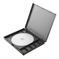 Open Black CDVD Case with Blank White Disc and Storage Slots CD case DVD case Royalty Free Stock Photo