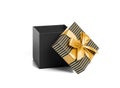 Open black gift box with bow isolated on white background Royalty Free Stock Photo