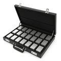Open Black Briefcase Filled with Silver Bars on White Background leather metal Royalty Free Stock Photo