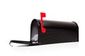 An open black mailbox with letters on white Royalty Free Stock Photo