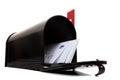 An open black mailbox with letters on white Royalty Free Stock Photo