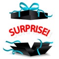 open black surprise box. Black friday. Festive gift box. Vector illustration. Royalty Free Stock Photo