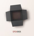 Open black textured gift box on light background. Isolated vector giftbox. Mockup, vector design element Royalty Free Stock Photo