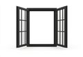 Open Black Window Panes on White Background Royalty Free Stock Photo