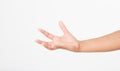 Open a black woman`s hand, palm up on white background.Front view. Mock up. Copy space. Template. Blank. Royalty Free Stock Photo