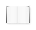 Open blank book mock up isolated on white. Black cover.