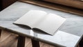Open Blank Book on Marble Surface with Wood Accent Royalty Free Stock Photo