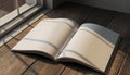 Open Blank Book on Wooden Table with Sunlight Royalty Free Stock Photo