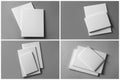 Open blank brochures on grey background, top view. Collage Royalty Free Stock Photo