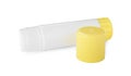 Open blank glue stick with yellow cap on white background Royalty Free Stock Photo