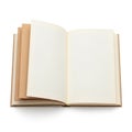 An open blank journal with a beige cover resting on a white surface Royalty Free Stock Photo