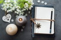 Open blank journal with blossom Royalty Free Stock Photo