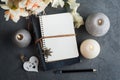 Open blank journal with blossom Royalty Free Stock Photo