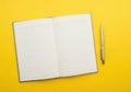 Open blank notebook and pen ready for writing ideas isolated on white background Royalty Free Stock Photo