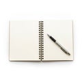 Open Blank Notebook with Pen on White Background Royalty Free Stock Photo
