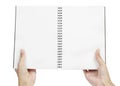 Open blank page note book and hand Royalty Free Stock Photo