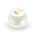 Open blank realistic cosmetic container or macro white plastic jar with cream close-up. 3D illustration. Body care