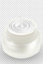 Open blank realistic cosmetic container or macro white plastic jar with cream. 3D illustration. Body care, facial mask, anti aging