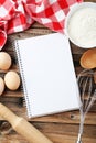 Open blank recipe book on the brown wooden background Royalty Free Stock Photo