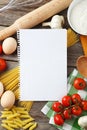 Open blank recipe book on grey wooden background Royalty Free Stock Photo