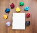 Open blank ring binder white book and pencil with group of color Royalty Free Stock Photo