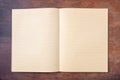Open blank school notebook or diary, old fashioned, on wooden desk, space for text, top view Royalty Free Stock Photo