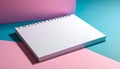 Open Blank Spiral Notebook on Pink and Teal Geometric Background with Shadows spiral bound Royalty Free Stock Photo